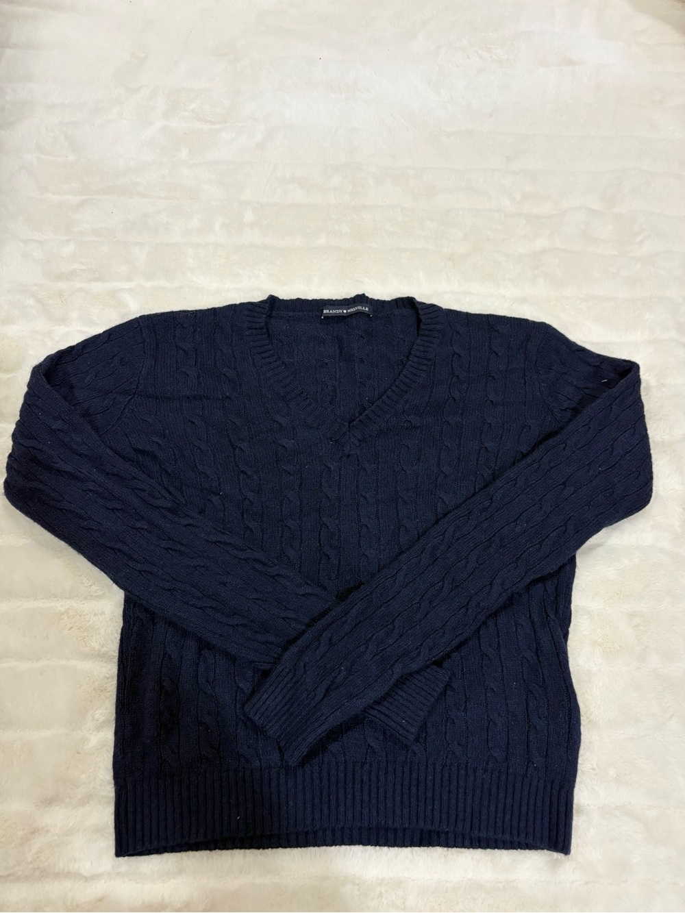 Brandy Melville Navy Cable-Knit V-Neck Sweater